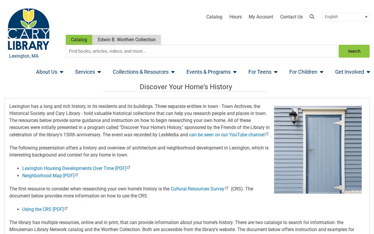 Lexington previous residents house-history research through Cary Memorial Library